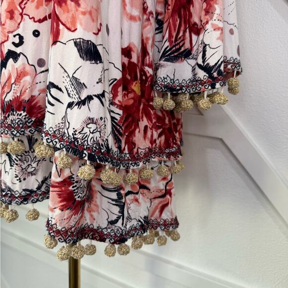 Soft Surroundings Boho Rosada Layered Blouse Floral Print PomPom Trim Size Small - Picture 4 of 10
